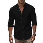 Herren Langarm-Hemd mit modernem Henley-Kragen und kontrastierenden Knopfdetails R&B