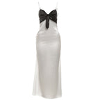 Damen Elegantes Maxikleid mit verführerischem Satineinsatz und charmantem Schleifenakzent R&B