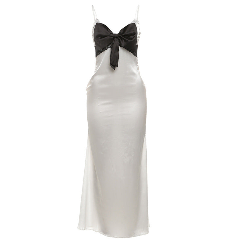 Damen Elegantes Maxikleid mit verführerischem Satineinsatz und charmantem Schleifenakzent R&B