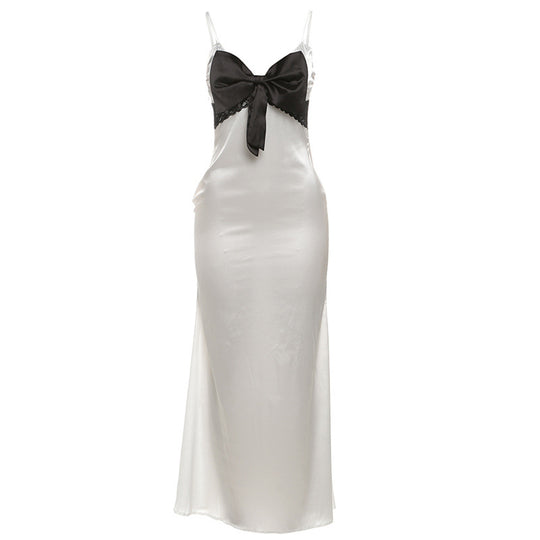 Damen Elegantes Maxikleid mit verführerischem Satineinsatz und charmantem Schleifenakzent R&B
