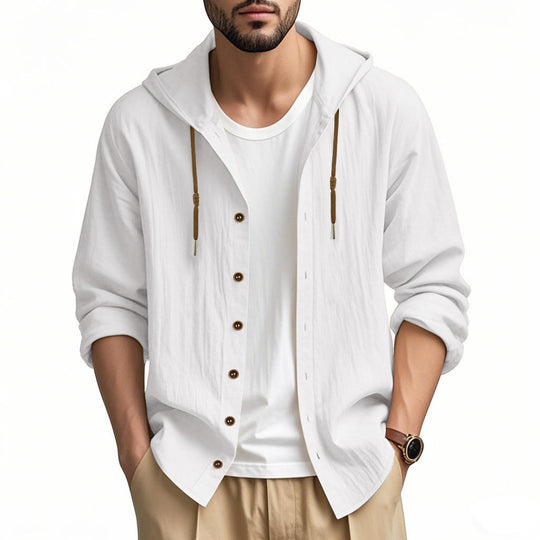 Herren lässige Kapuzenshirtjacke mit Knopfleiste und praktischen Taschen R&B