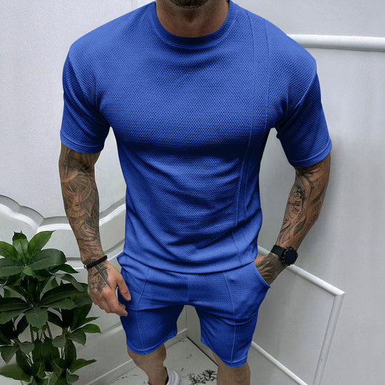 Herren Sportliches Kurzarm-Set mit innovativem Texturdesign und praktischen Eingrifftaschen R&B