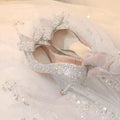 Damen elegante Glitzerschuhe mit Schleifen-Detail R&B