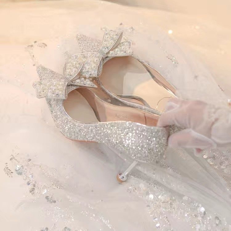 Damen elegante Glitzerschuhe mit Schleifen-Detail R&B