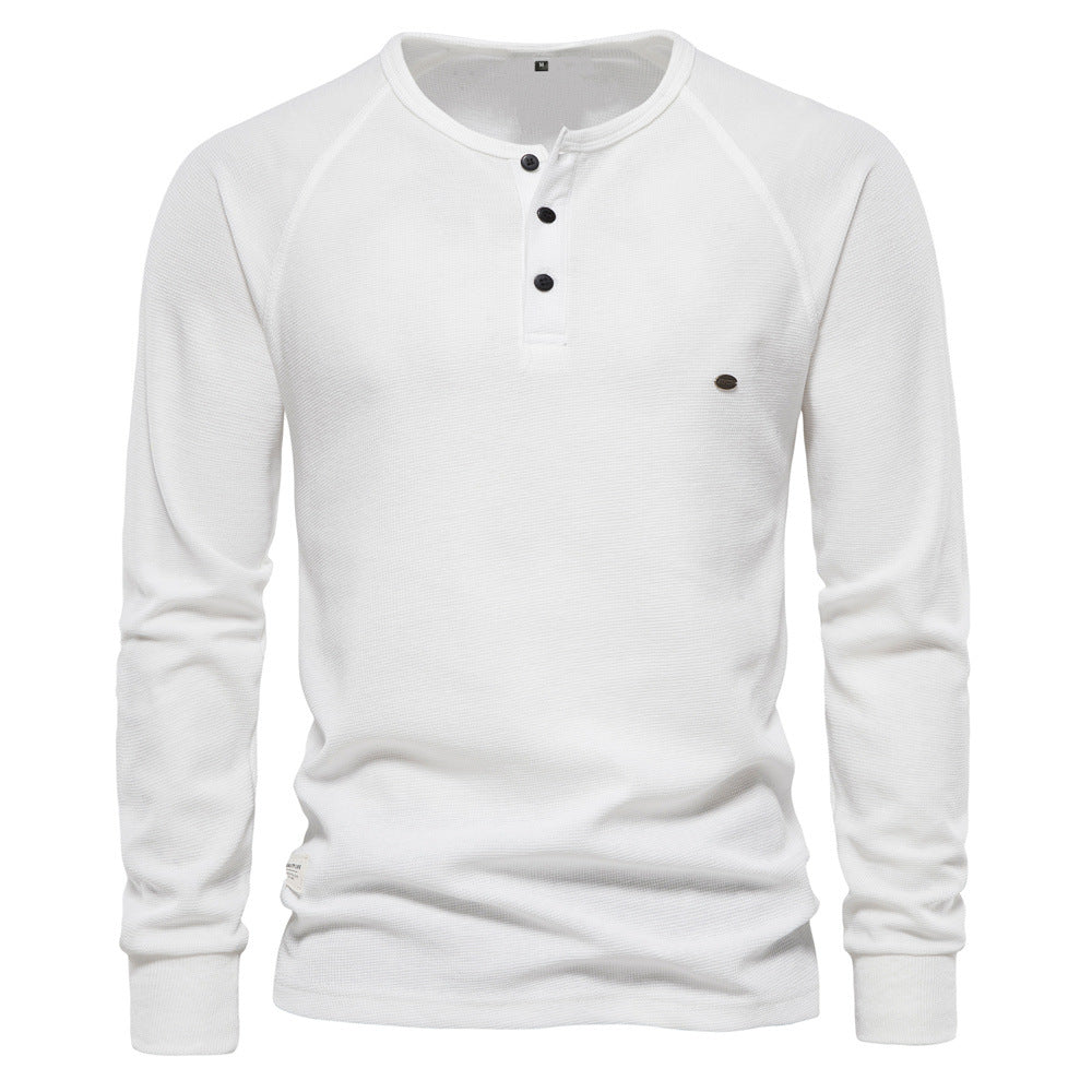 Herren Langarm-Henley-Shirt mit strukturierter Oberfläche und modischer Knopfleiste R&B
