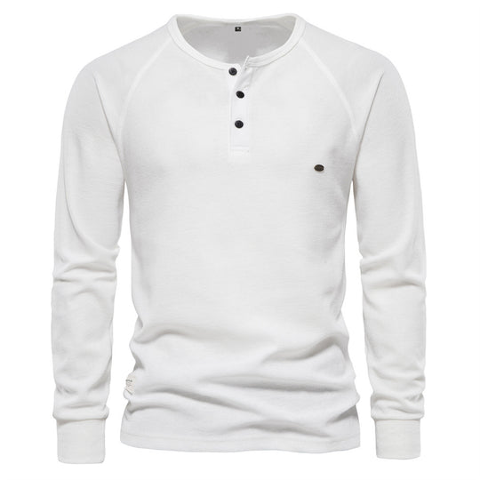 Herren Langarm-Henley-Shirt mit strukturierter Oberfläche und modischer Knopfleiste R&B
