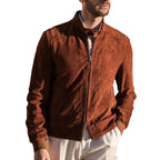 Herren elegante Wildlederjacke mit Stehkragen und seitlichen Eingrifftaschen R&B