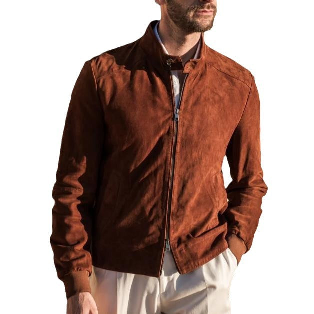 Herren elegante Wildlederjacke mit Stehkragen und seitlichen Eingrifftaschen R&B