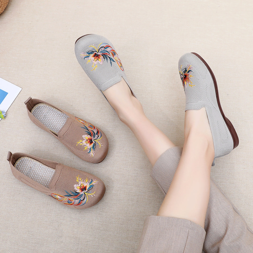 Damen Slip-On Schuhe mit floralem Stickdesign und rutschfester Sohle R&B