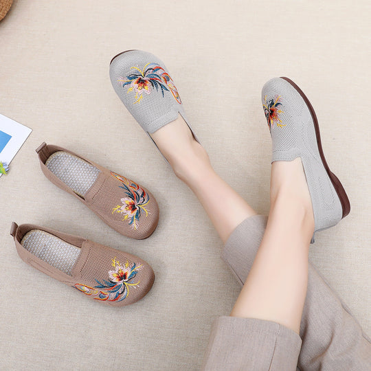 Damen Slip-On Schuhe mit floralem Stickdesign und rutschfester Sohle R&B