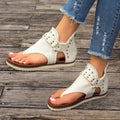 Damen modische Zehentrenner-Sandalen mit hochwertigem Kunstleder und dekorativen Nieten R&B