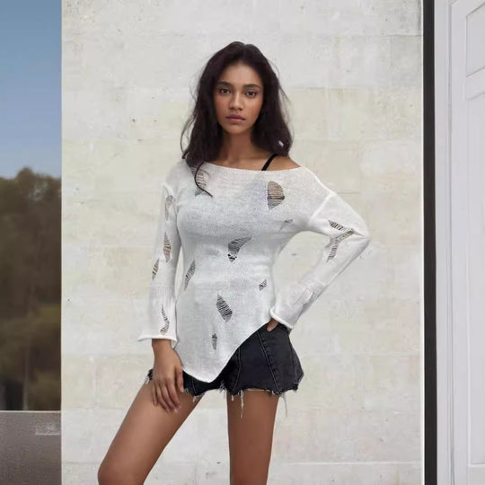 Damen modisches Oberteil mit strukturierten Cut-Outs und Ärmeln im Boller-Look R&B