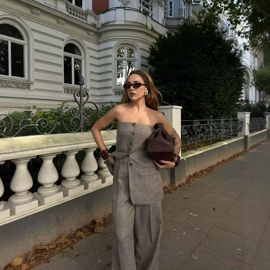 Damen Hosen mit weitem Bein und hoher Taille R&B