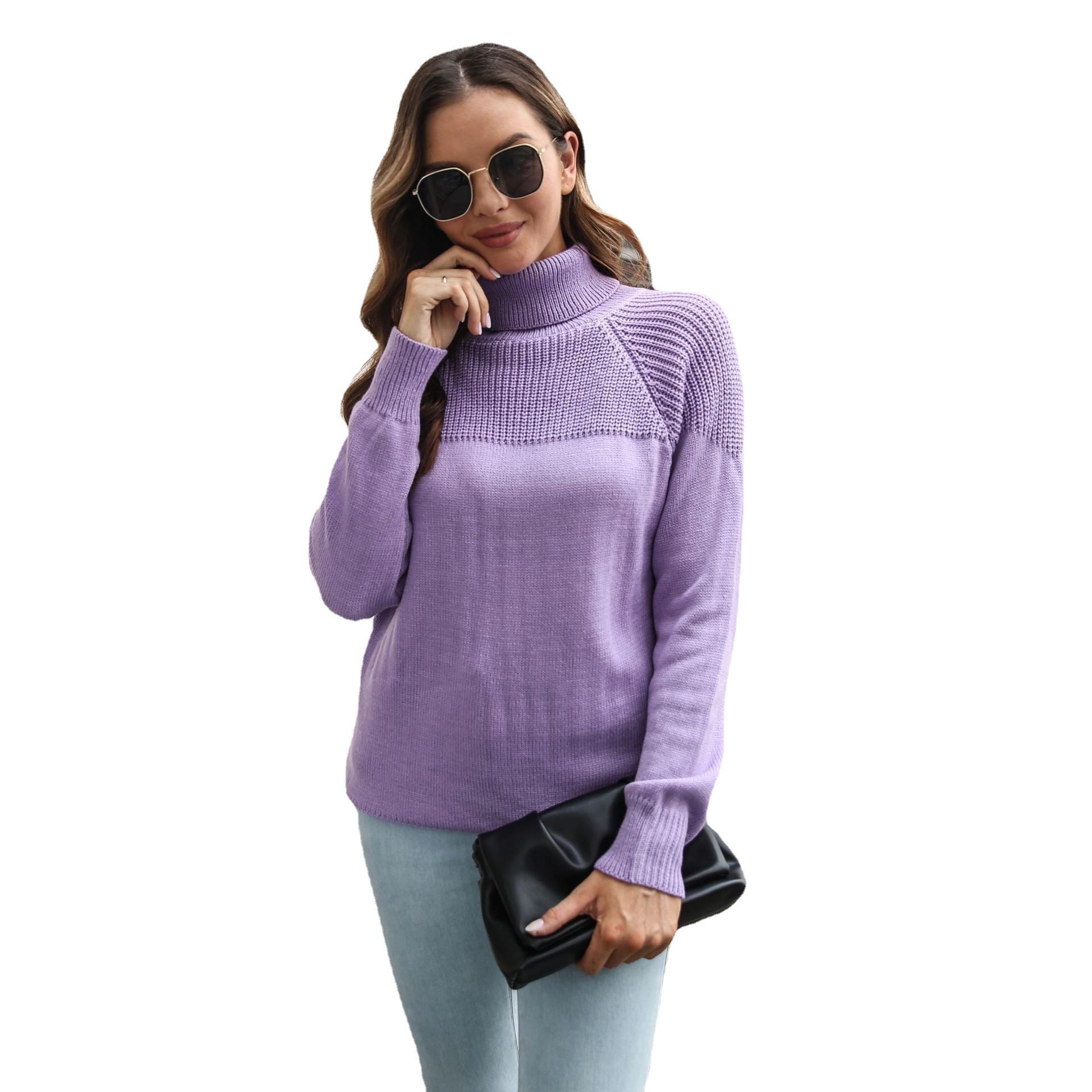 Damen Strickjacke mit modernem Strickdesign und hohem Kragen R&B