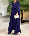 Damen Elegantes Maxikleid mit fließendem Schnitt und hochwertigem V-Ausschnitt R&B