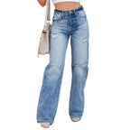 Damen Weit geschnittene High-Waist Jeans mit modischen Destroyed-Details R&B