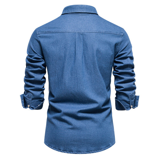 Herren nan schmal geschnittenes Denim-Hemd mit Kentkragen und aufgesetzten Brusttaschen R&B