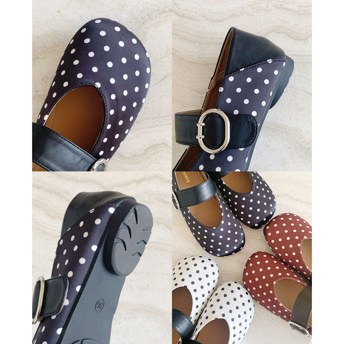 Damen Ballerinas mit modischem Gurt und Punkte-Design