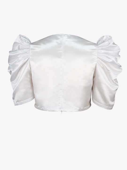 Damen Satin Bluse mit voluminösen Puffärmeln R&B