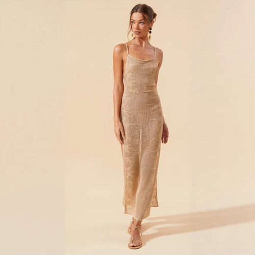 Damen Glitzerndes Strick-Maxi-Kleid R&B