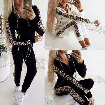 Damen Sportanzug mit modischem Leopardenmuster R&B