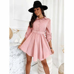 Damen Knielanges Hemdblusenkleid mit Taillengürtel und eleganten Details R&B