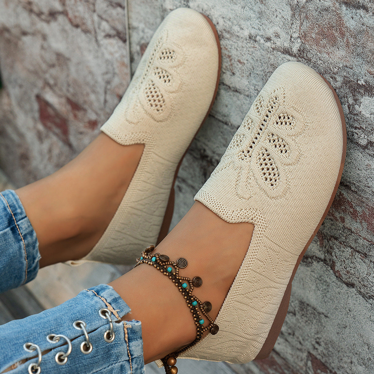 Damen Atmungsaktive Slip-On Ballerinas mit floralem Design R&B
