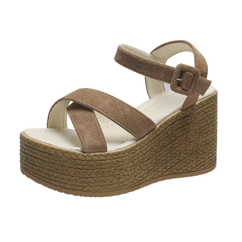 Damen Keil-Sandalen mit modischem Überkreuzriemen und rutschfester Sohle R&B