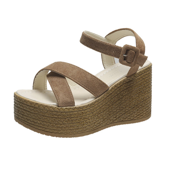 Damen Keil-Sandalen mit modischem Überkreuzriemen und rutschfester Sohle R&B