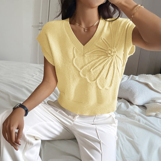 Damen V-Ausschnitt Strickoberteil mit floralem Relieffinish R&B