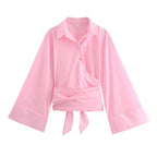 Damen Elegante Bluse mit weitem Ärmel und taillierter Schluppe R&B