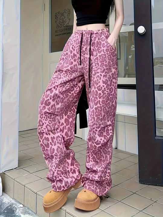 Damen Cargo-Hose mit Leopardenmuster und elastischem Bund R&B