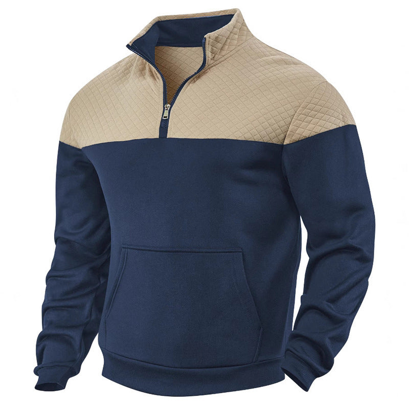Herren sportlicher Stehkragenpullover mit Reißverschluss und strukturiertem Obermaterial R&B