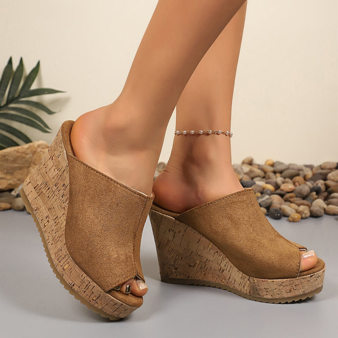 Damen Wedge-Pantoletten mit hochwertiger Korksohle und offenem Zehenbereich R&B