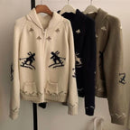 Damen Strickjacke mit Kapuze und sportlichem Muster R&B