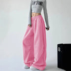 Damen lässige High-Waist Jogginghose mit weitem Bein und elastischem Bund
