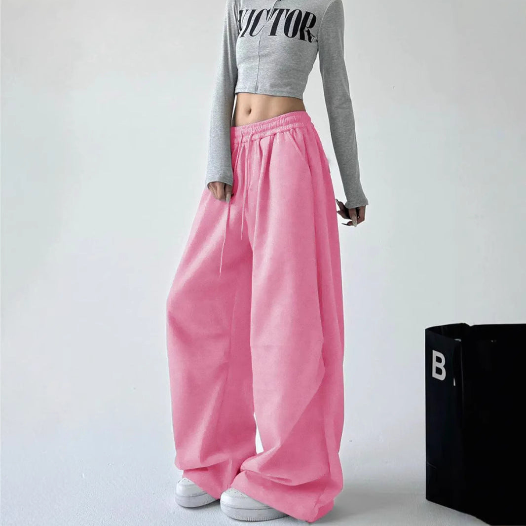 Damen lässige High-Waist Jogginghose mit weitem Bein und elastischem Bund