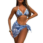 Damen Triangel-Bikini mit floralem Muster und passendem Wickelrock R&B