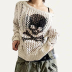Damen Oversized Strickpullover mit kreativem Lochmuster und Anker-Design R&B