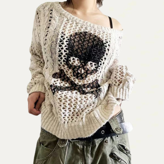 Damen Oversized Strickpullover mit kreativem Lochmuster und Anker-Design R&B