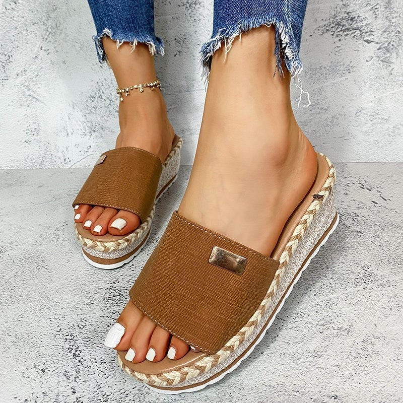 Damen Wedge-Pantoletten mit eleganter Strickoberfläche und modischem Blockabsatz R&B