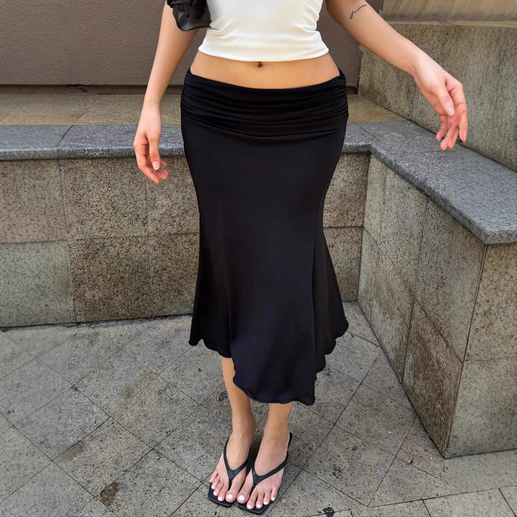 Damen Eleganter Wickelrock mit gerafftem Bund und schwingendem Saum R&B