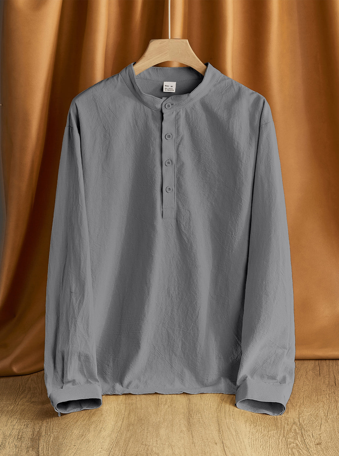 Herren nan Nehru-Kragen-Henley aus Baumwollstretch mit verdeckter Knopfleiste und schmaler Passform R&B