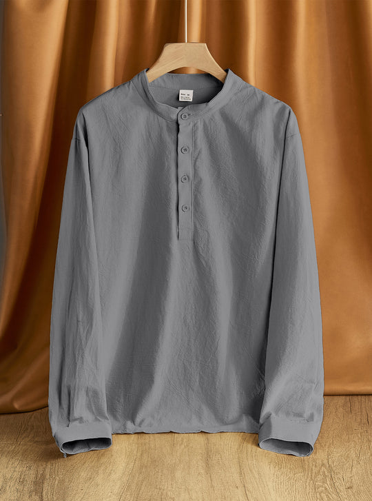 Herren nan Nehru-Kragen-Henley aus Baumwollstretch mit verdeckter Knopfleiste und schmaler Passform R&B