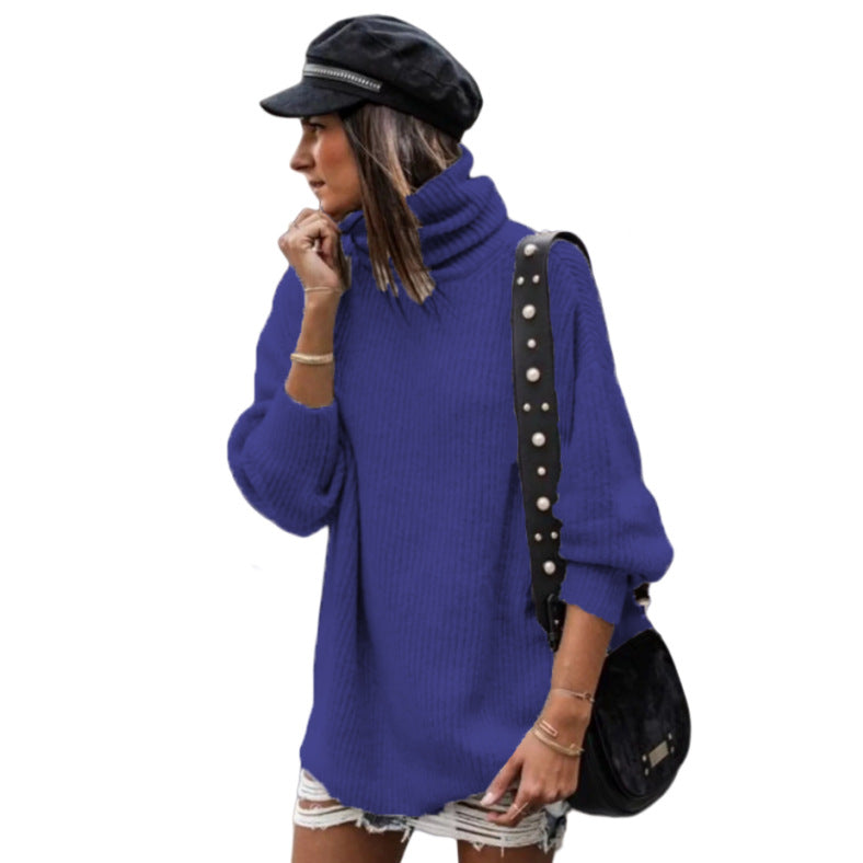 Damen Grobstrickpullover mit hohem Kragen und lässiger Passform