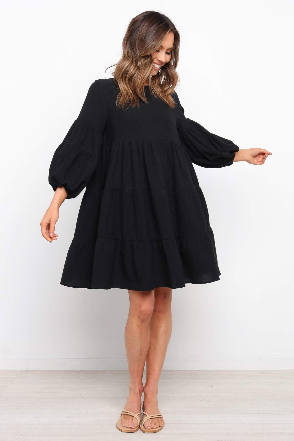 Damen romantisches Sommerkleid mit voluminösen Ärmeln und Rüschendetails R&B