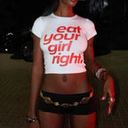 Damen Crop-T-Shirt mit kreativem Statementdruck R&B