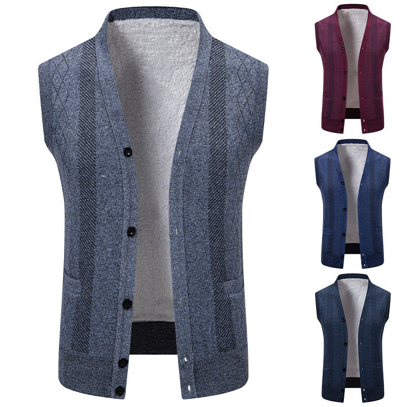 Herren Strickjacke mit klassischem V-Ausschnitt und feinem Zopfmuster R&B