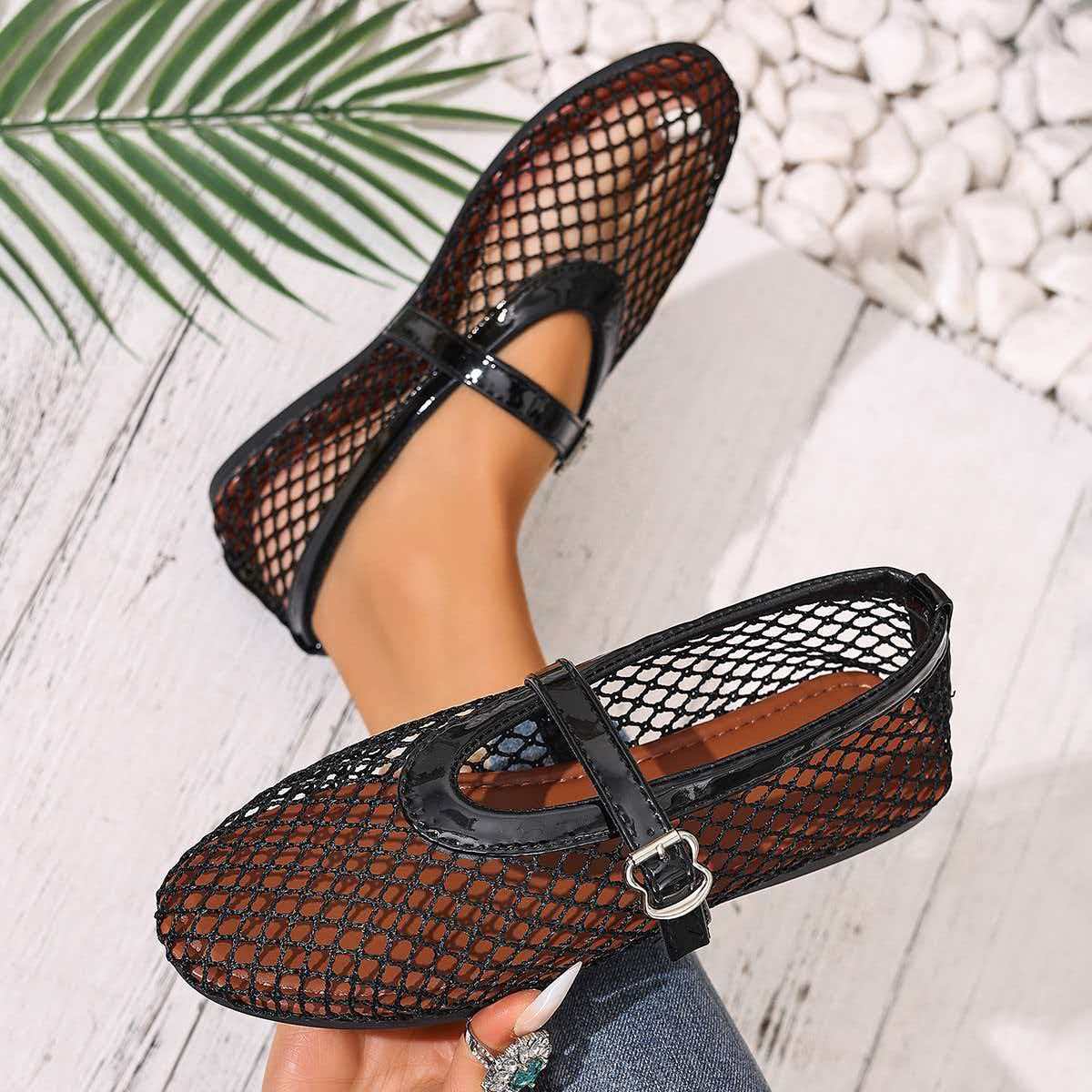 Damen elegante Freizeitschuhe mit Netzdesign und verstellbarem Riemen R&B