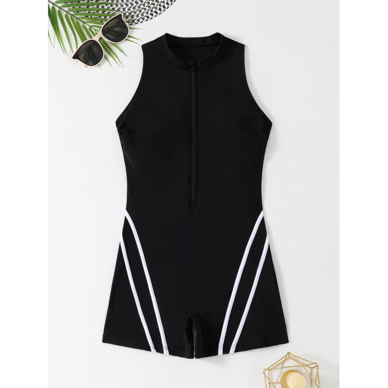 Damen Sportlicher einteiliger Schwimmanzug mit Reißverschluss und Akzentlinien R&B